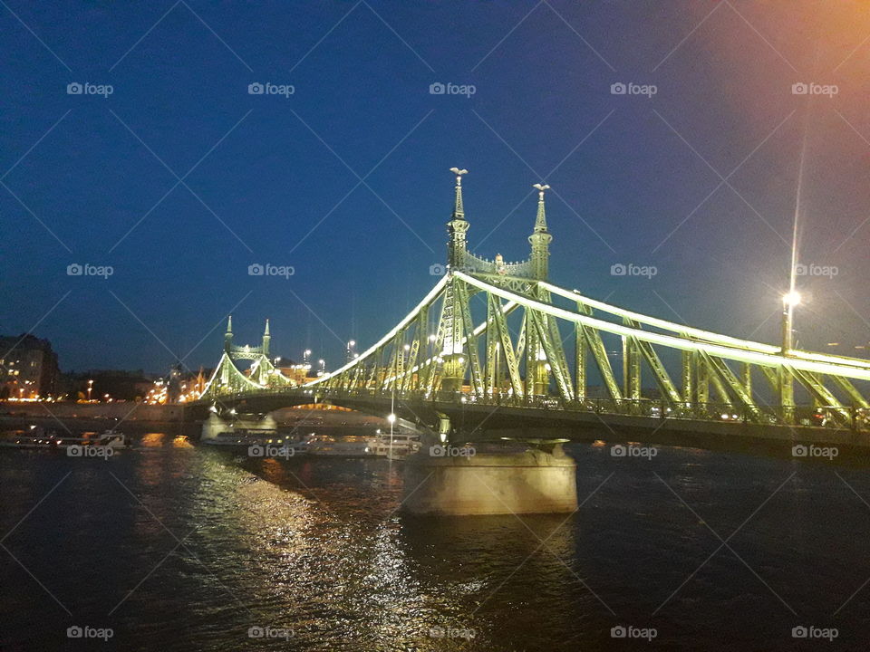 Liberty Bridge Budapest night illuminated