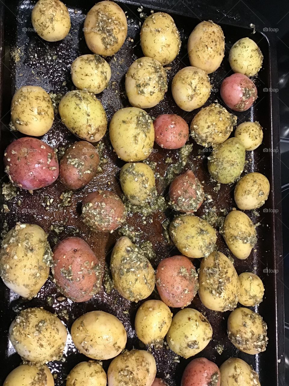 Bacon, chive, and hickory oven roasted potatoes 