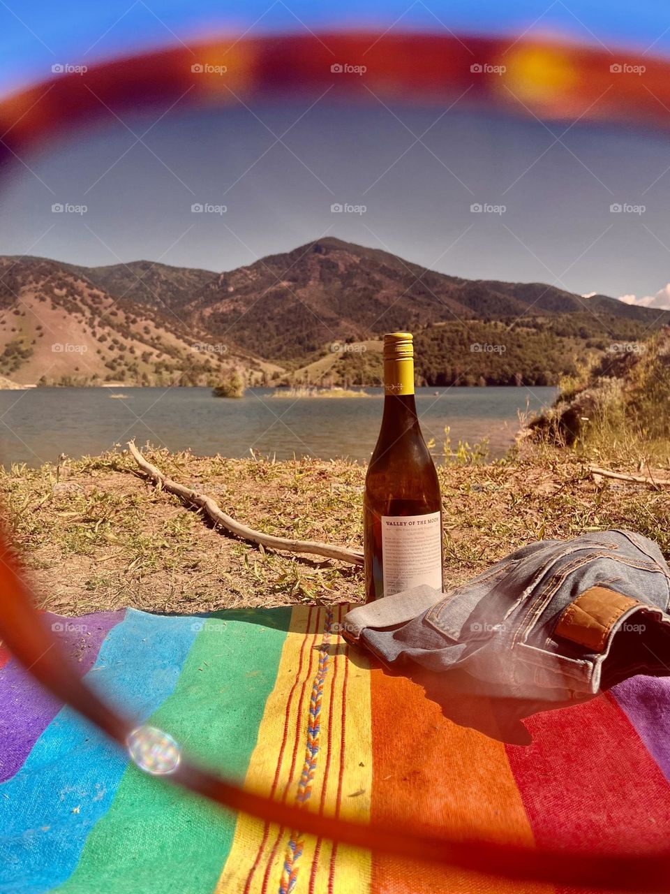 Point of view: a perfect summer lake day accompanied by a chilled bottle of wine 