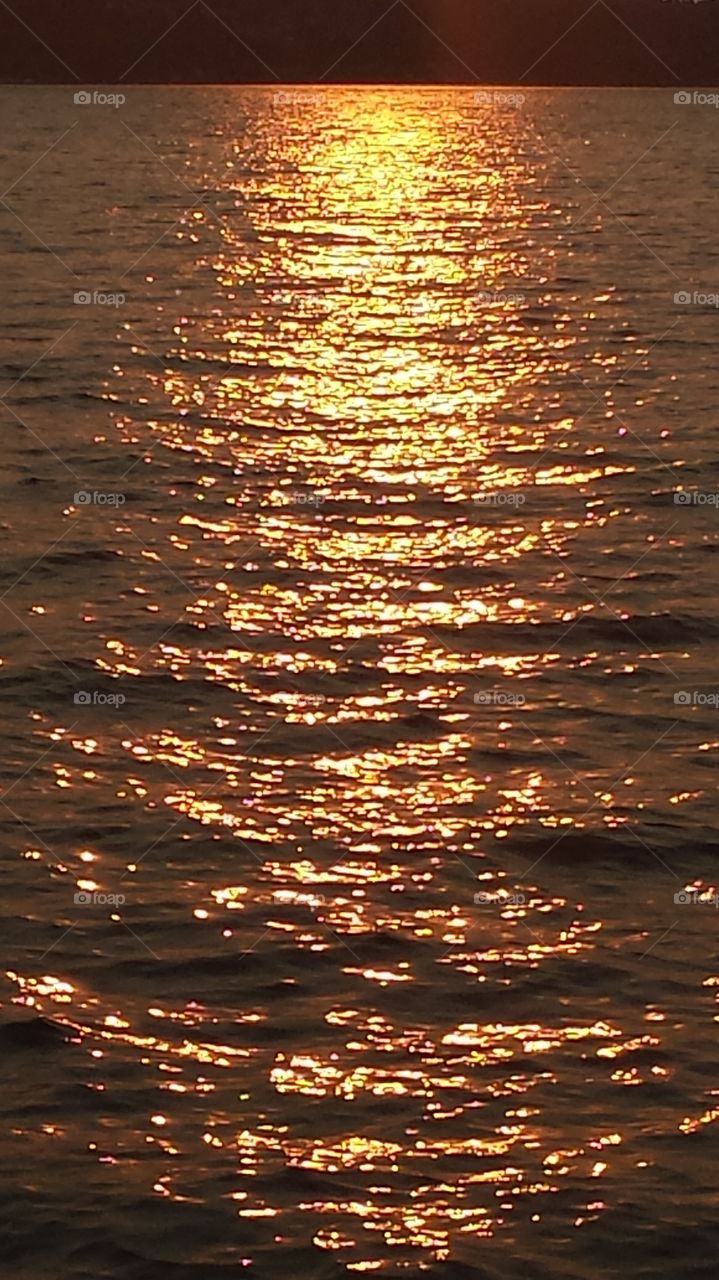sun reflected on the water. a beautiful sunset