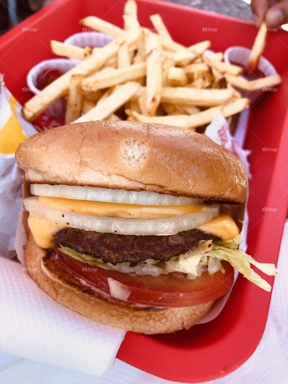 Delicious In N’ Out Burger With Fries, Classic Hamburger, Original Fresh Burgers, Fast Food Delight, Delicious Food 