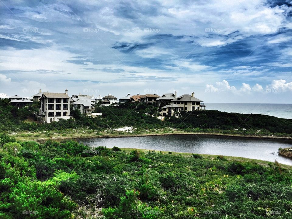 Birds view. A birds view of the beach and the Gulf of Mexico 