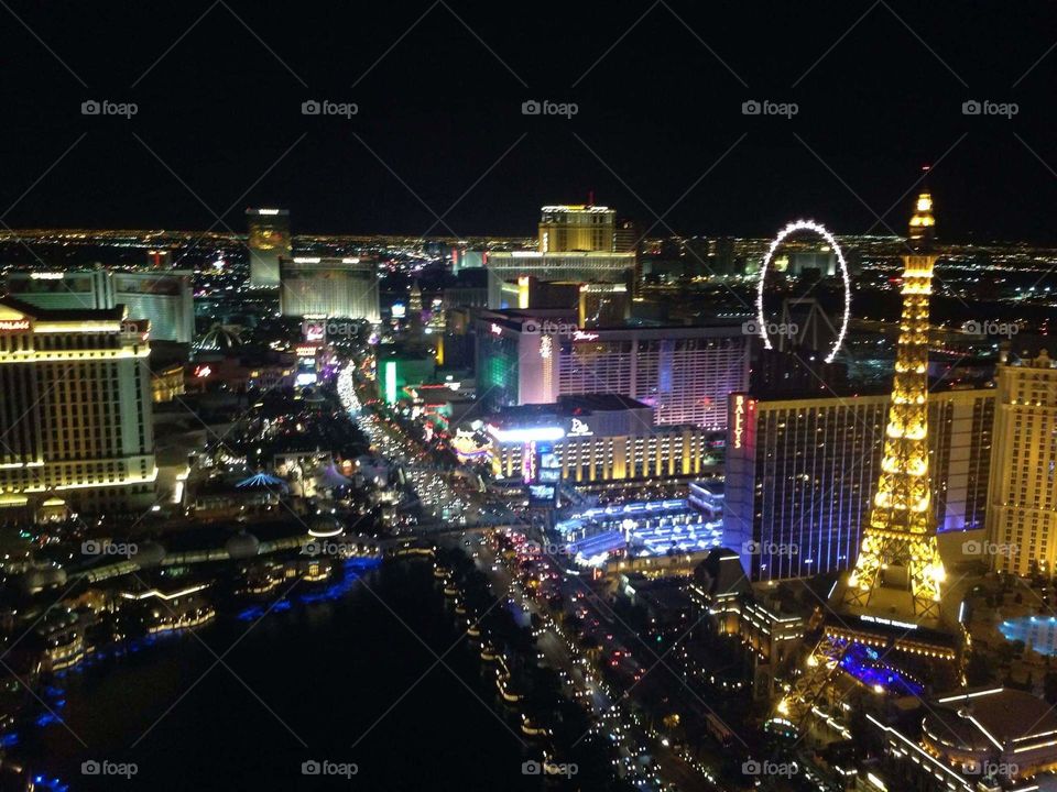 Sky view of Vegas at night