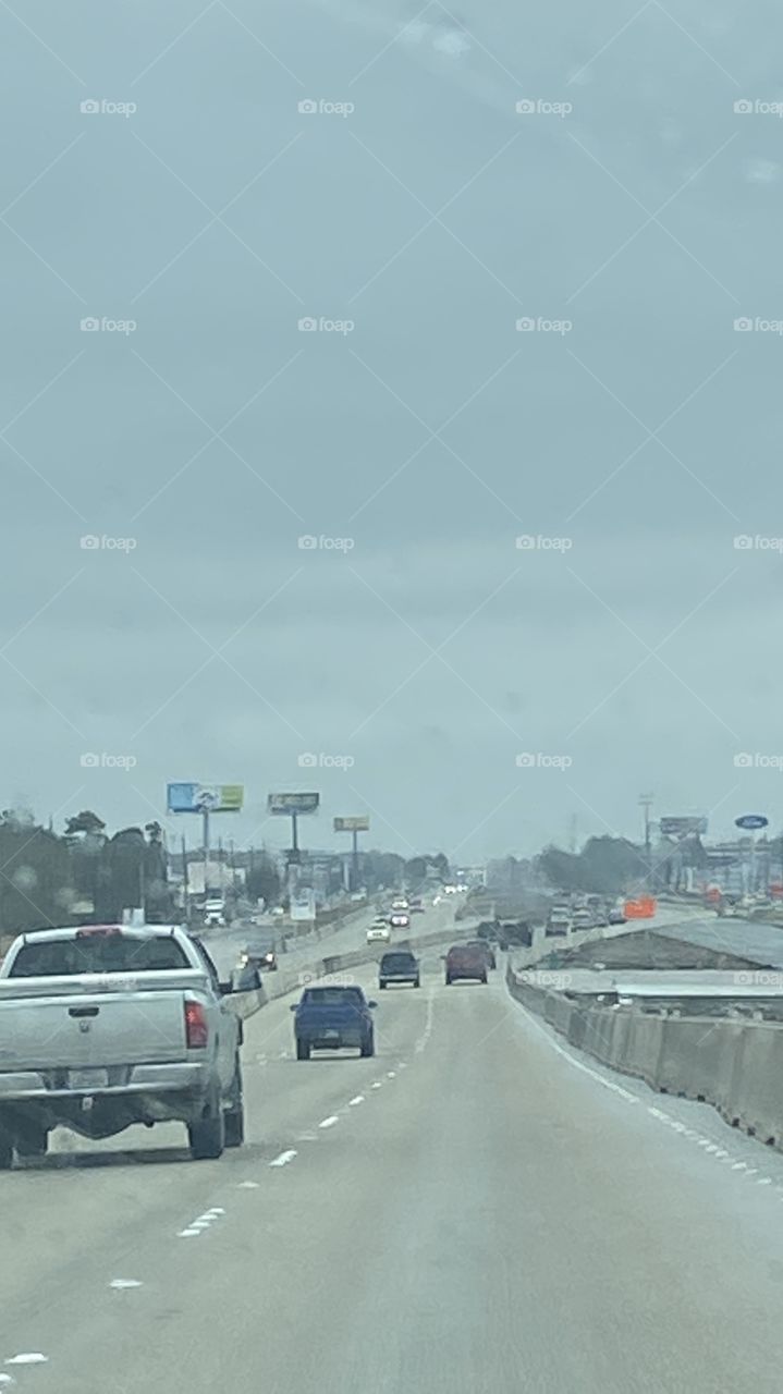 I45 South at 1pm Detour Road Construction . 