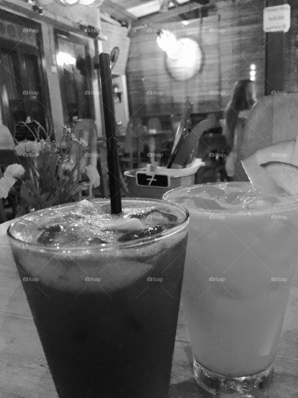 Couple enjoy drink at restaurant