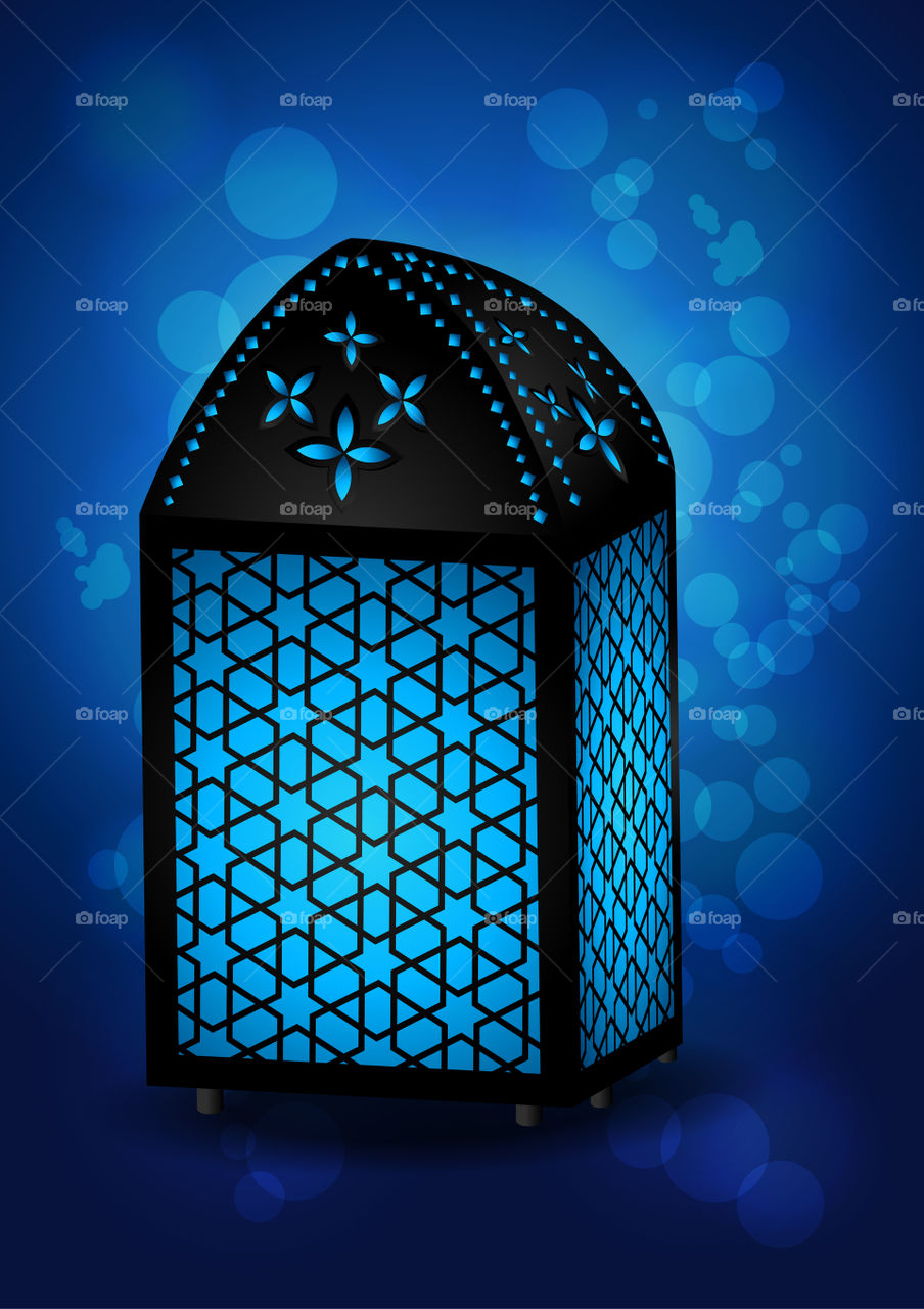 Beautiful Islamic Egyptian Arabic Lamp in blue background