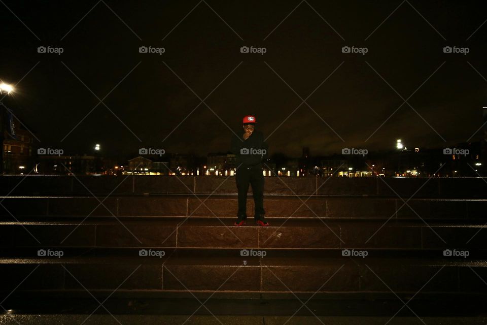 Row of large steps at night