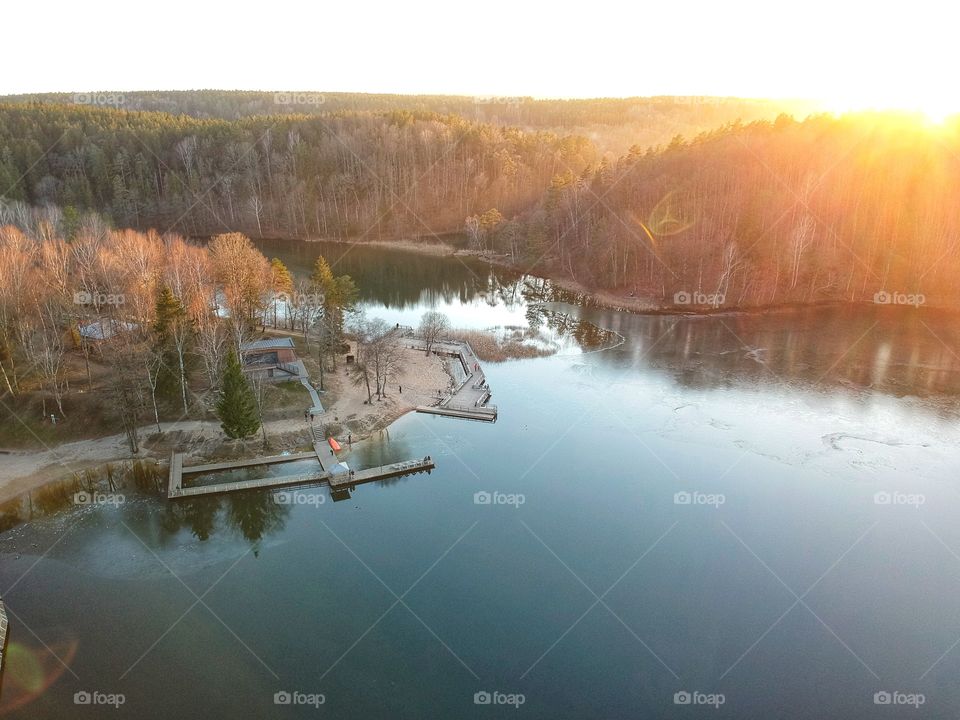 The sundown in one of the nice beach in Vilnius. The photo was taken with the drone.