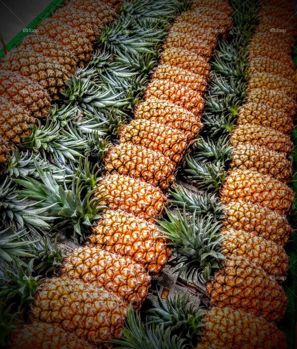 Fruits!: beautiful arrangement for the pineapples, contain bromelain, cellulose ...etc. good for our health.
