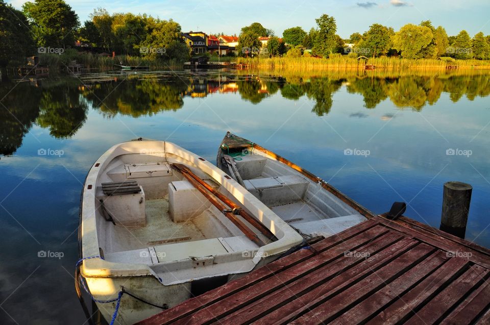 boats at the lake in olsztyn, poland