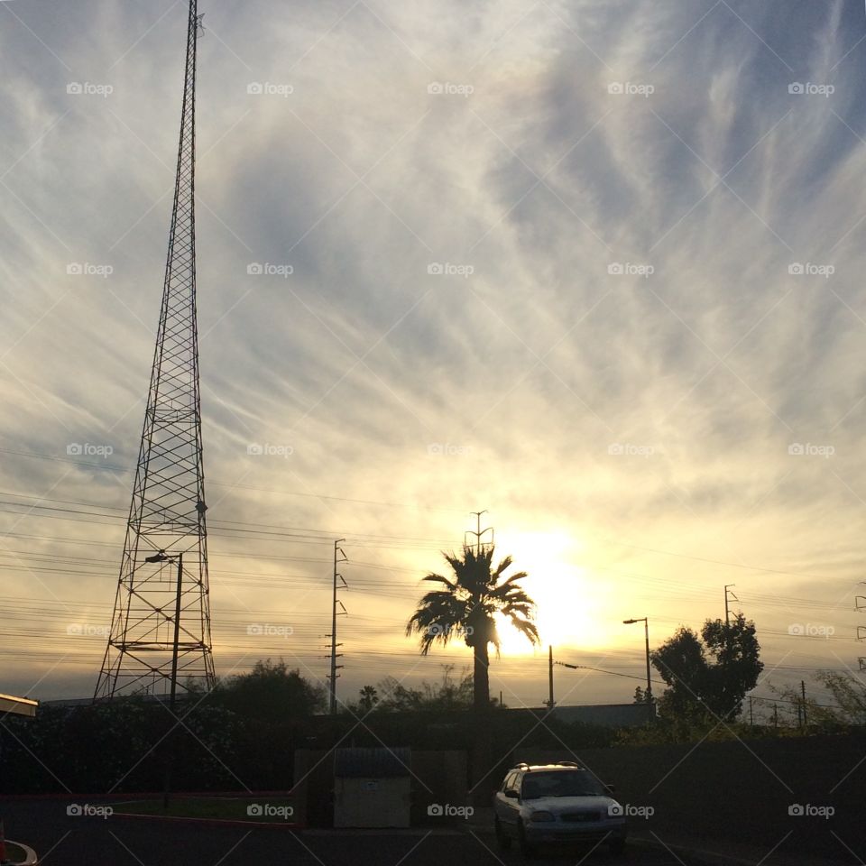 Light behind tree and structure.