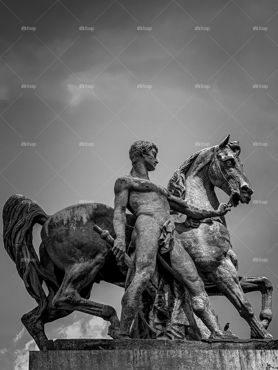 Statue of a Roman warrior with his horse on Pont d'Iéna, Paris