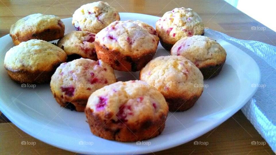 fresh home baked lemon raspberry muffins