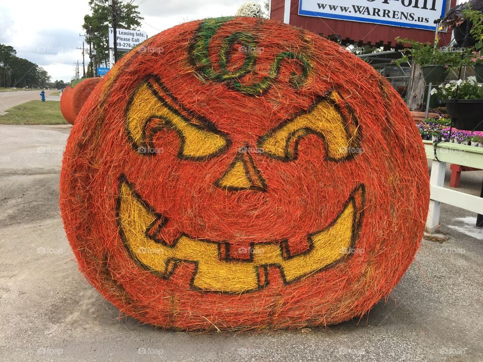 Hay bale jack-o-lantern