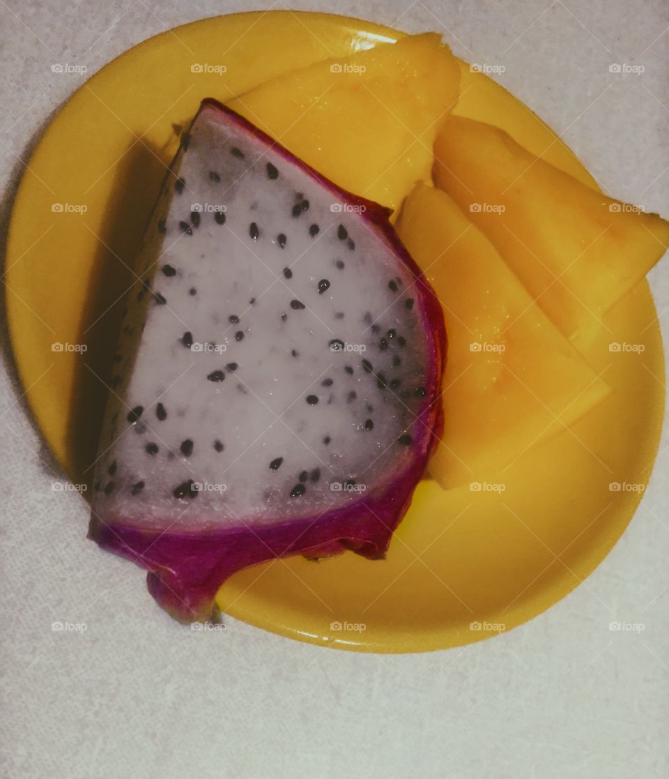 tropical fruits. meal time. food