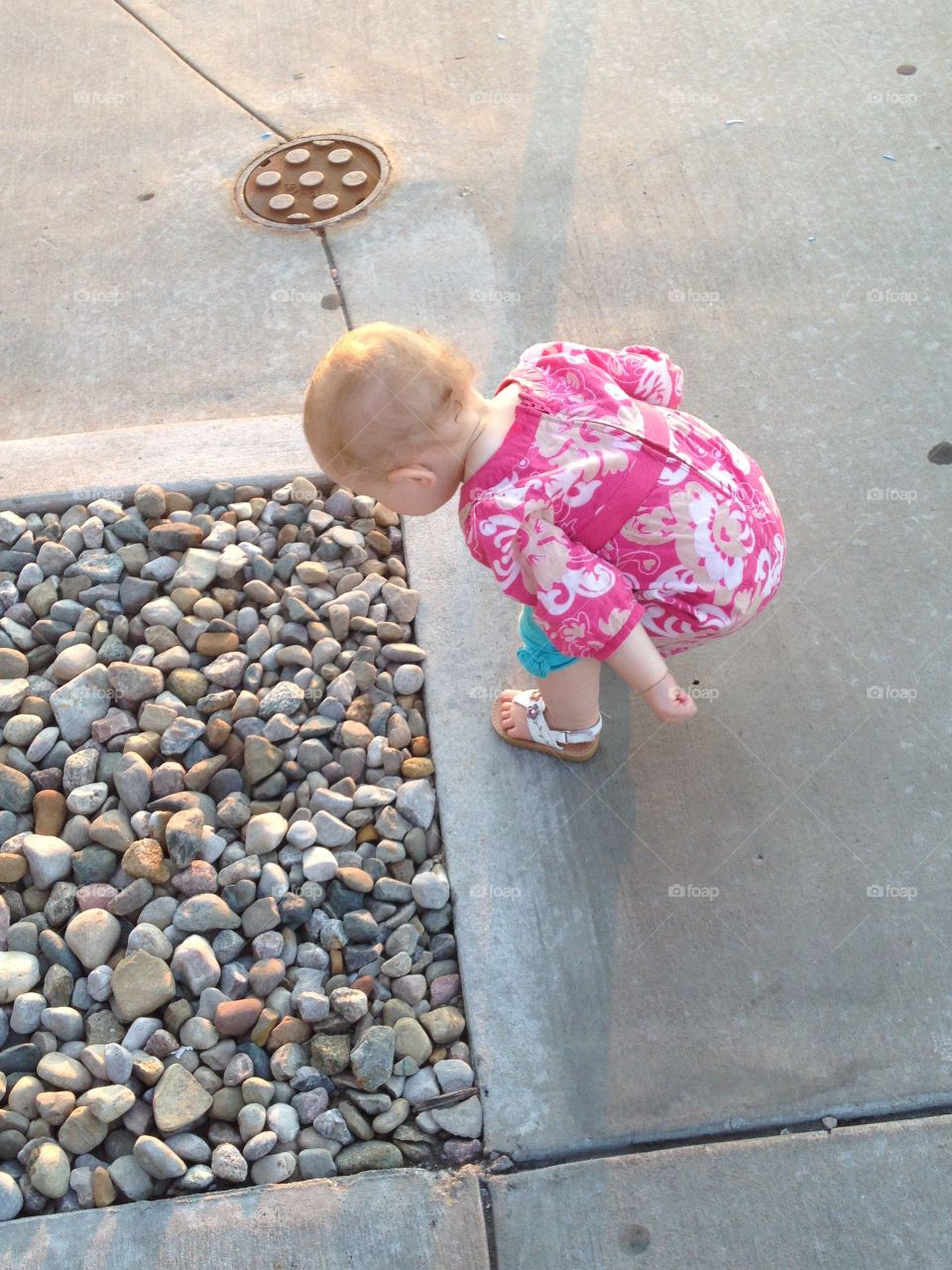 Toddler searching for pretty rocks