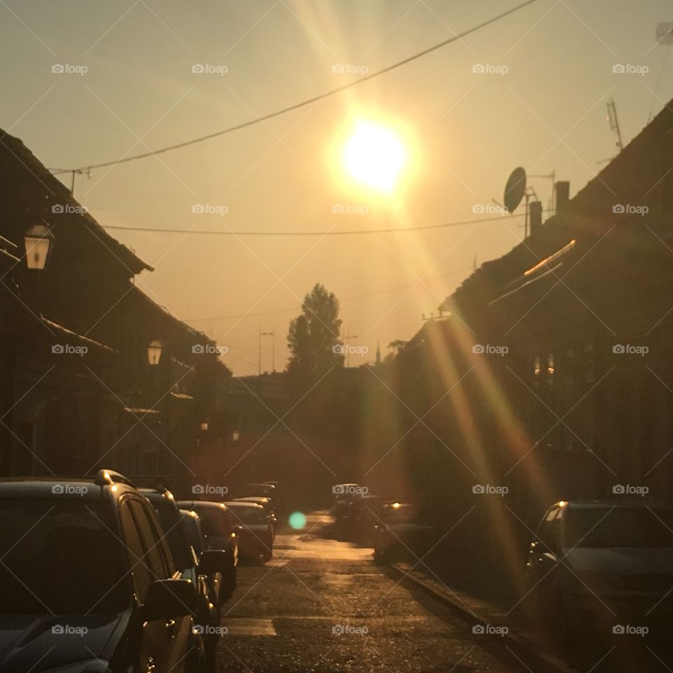 Sunset over small part of Petrovaradin called Gradic - tiny city