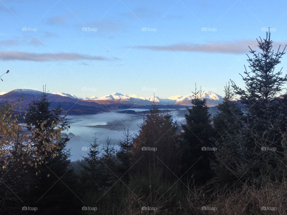 Distant view of snowy mountains