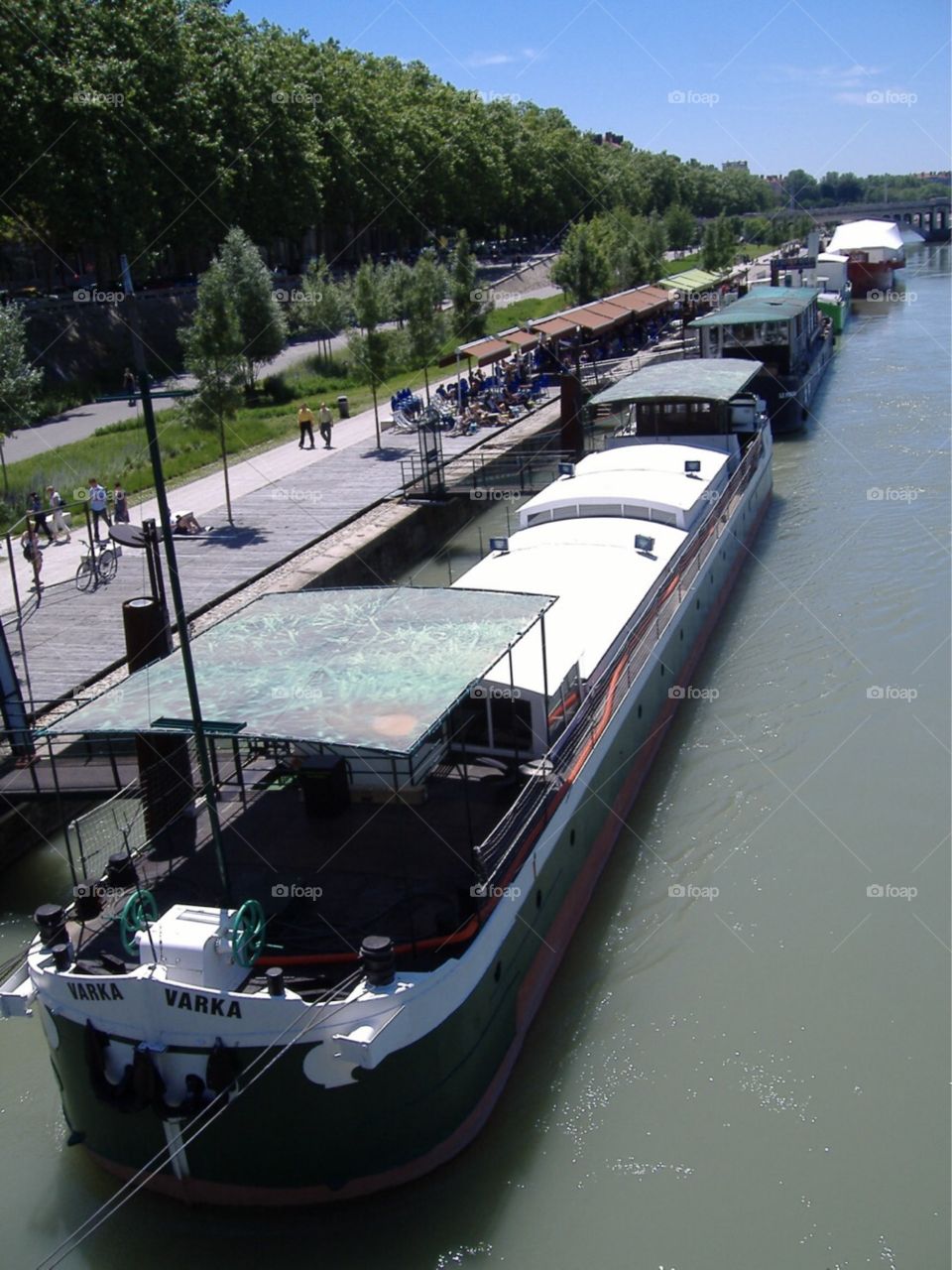 Restaurant boats on the river. Lyon, France. 