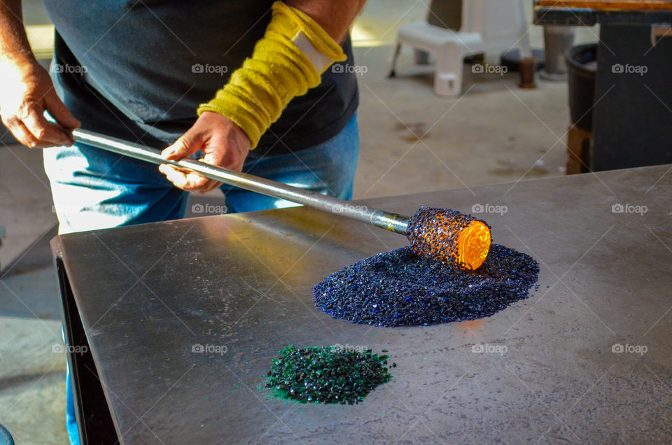 blown glass Artisan hard at work