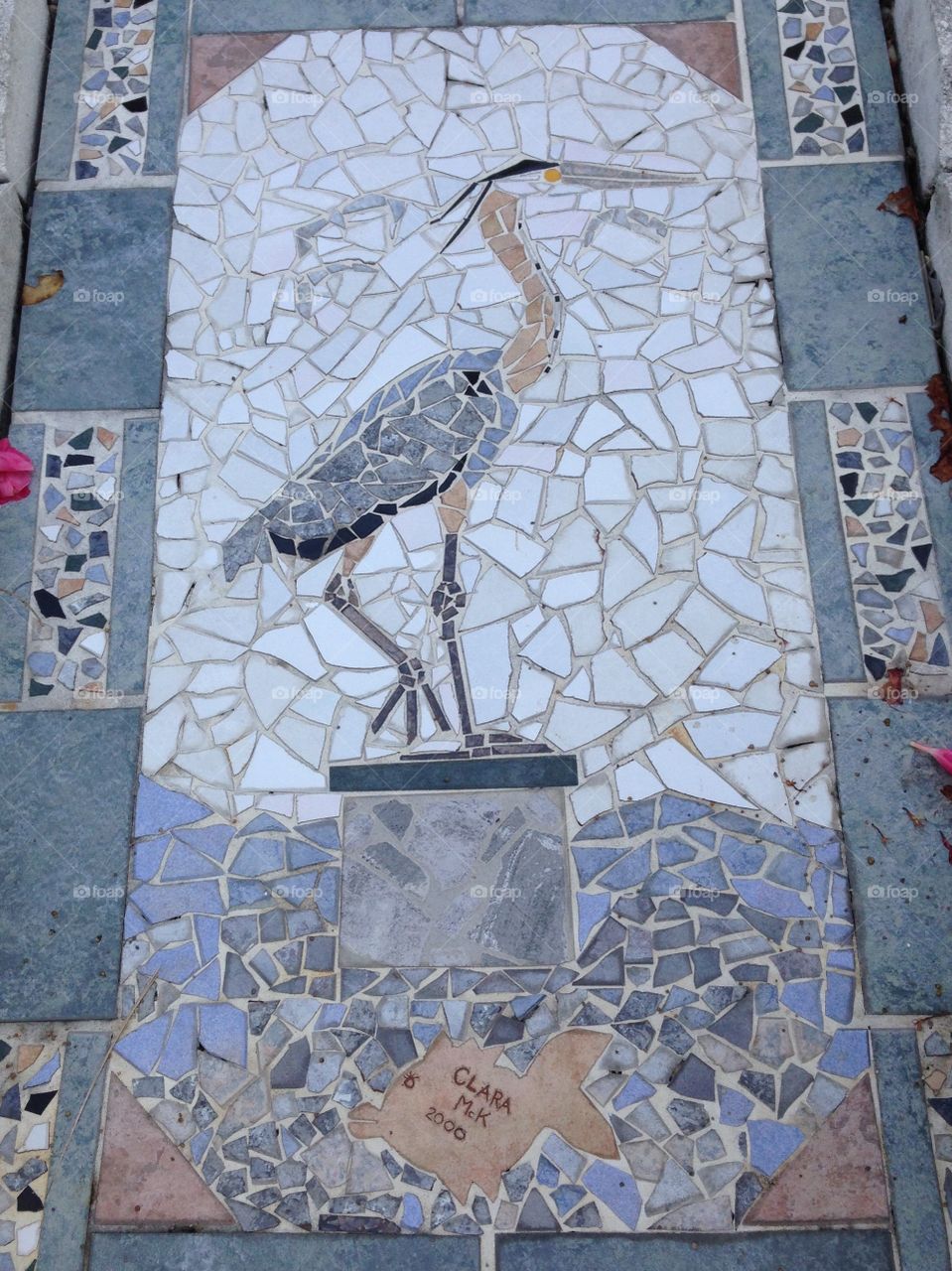 Heron crane stork bird long mosaic stone