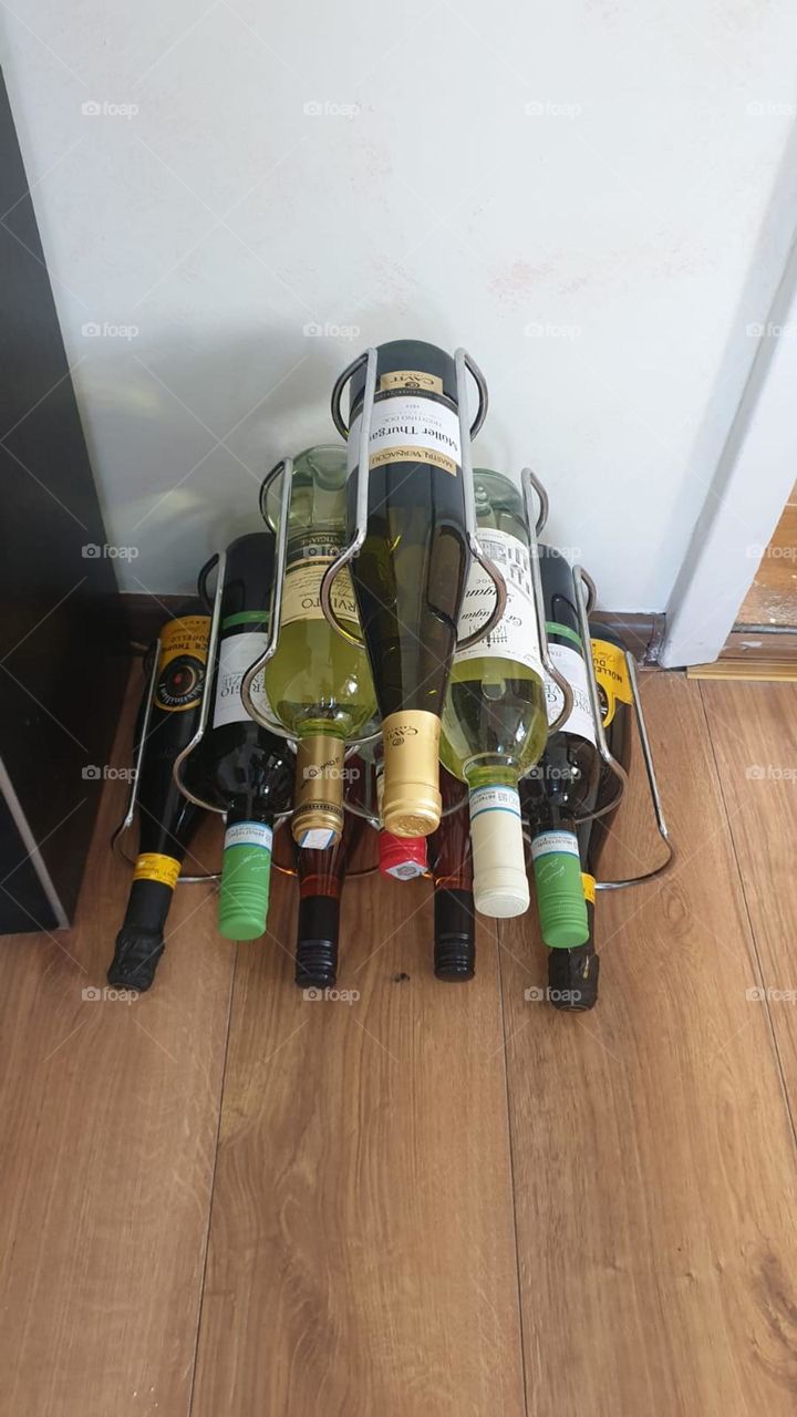 wine bottle rack displayed in the kitchen