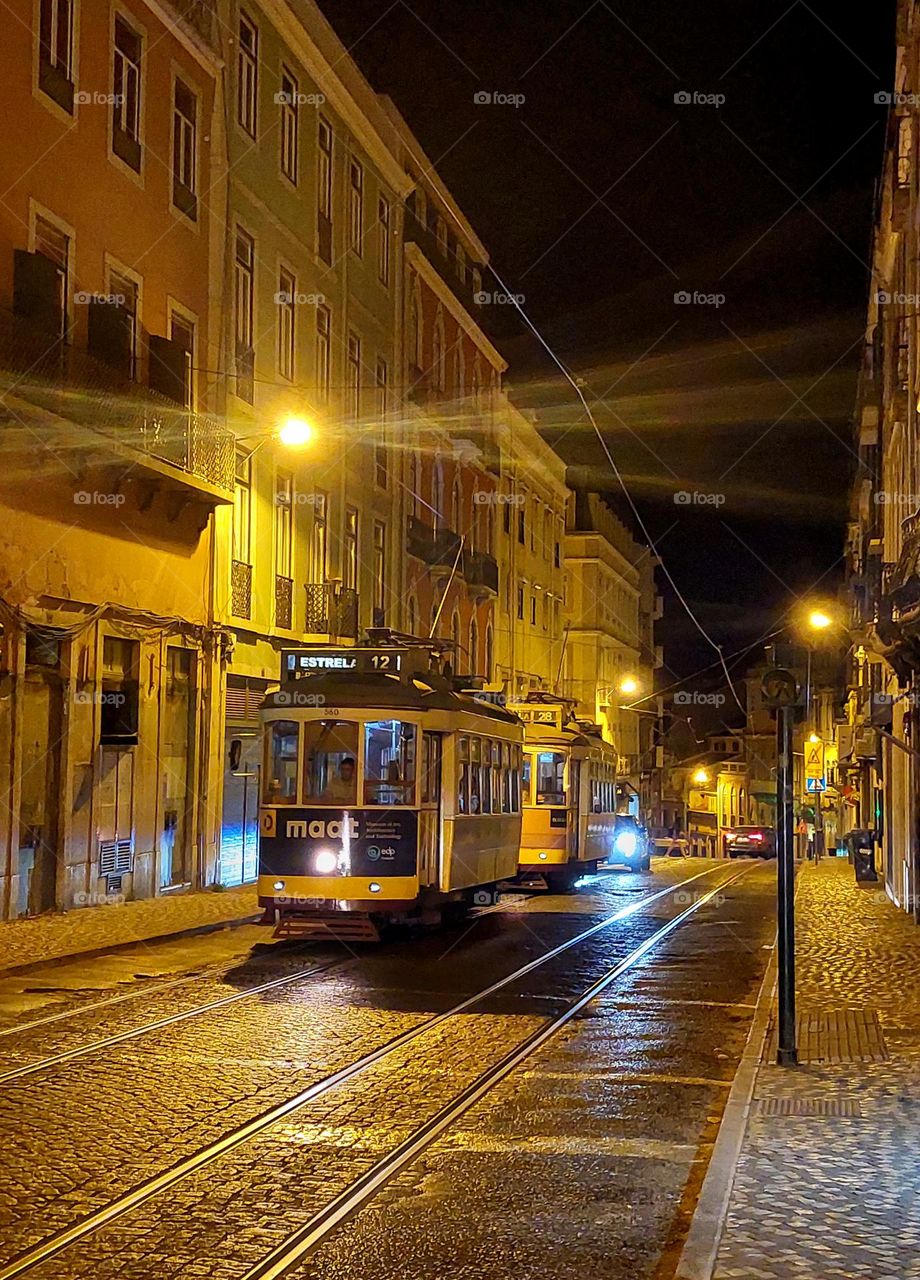Tram at night