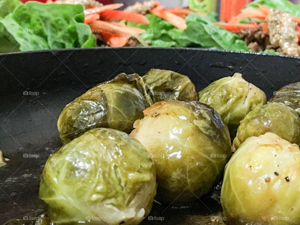 cooked Brussel sprouts closeup view