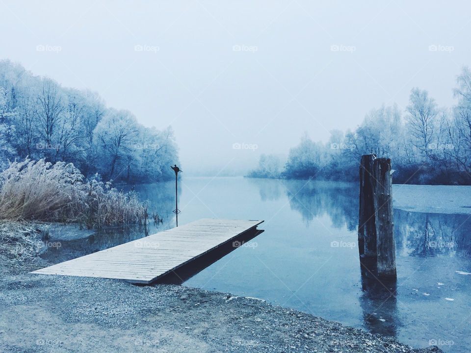 Landscape photo of nature at lake during winter season 