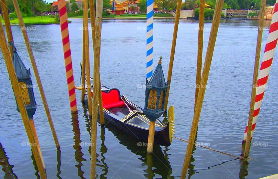 Gondola and poles in harbor 