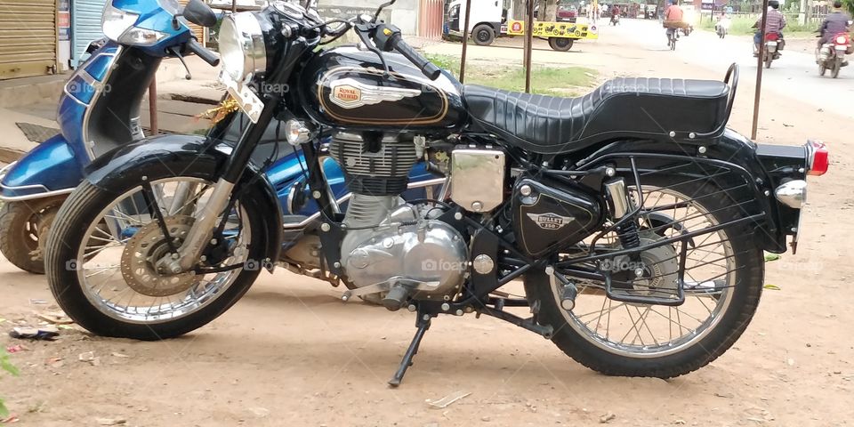 royal enfield on stand