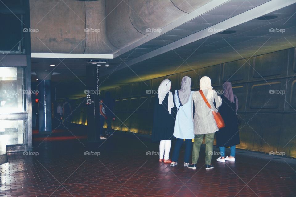 Muslim women waiting for the Metro in Washington DC