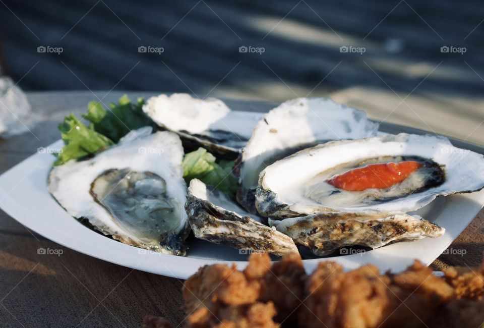 Fresh oysters by the ocean 