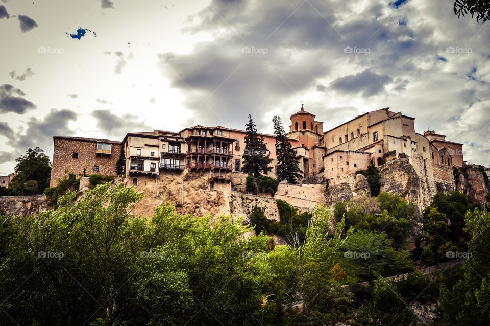 Low angle view of houses, Cuenca, Spain