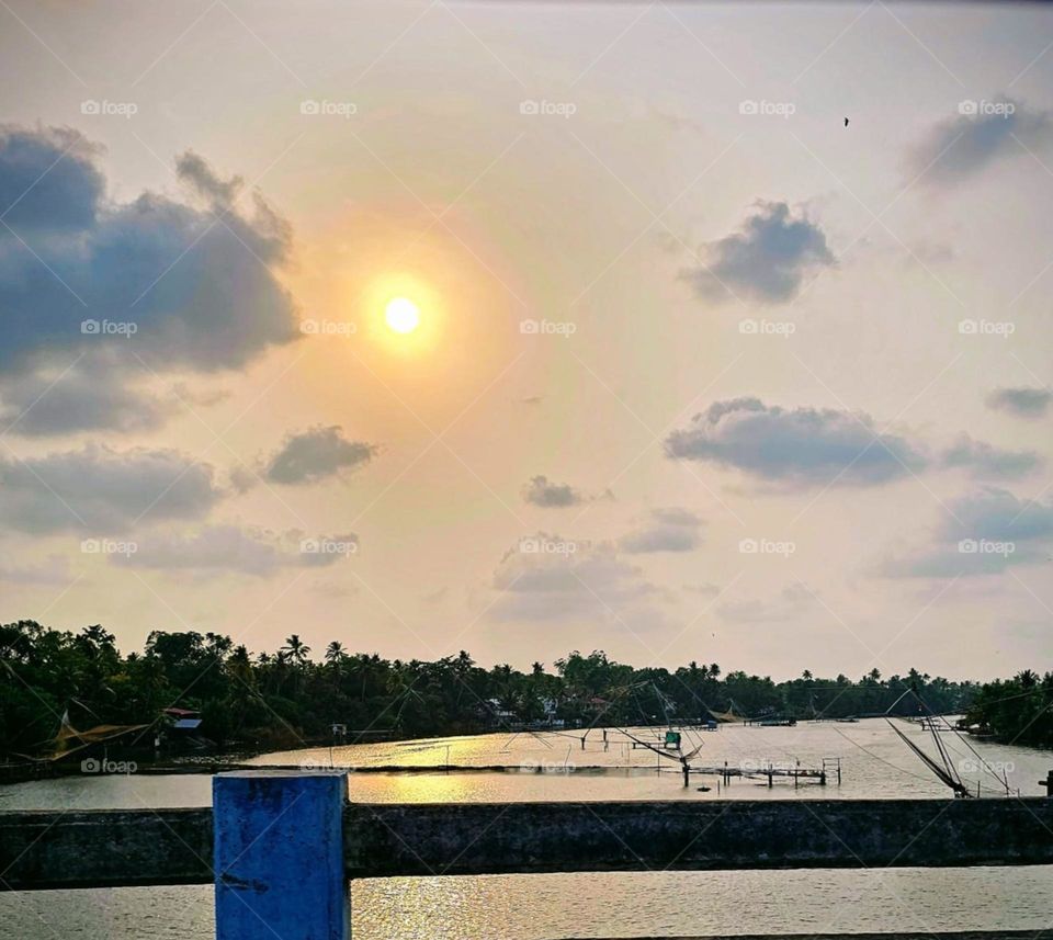 beautiful sunset in kerala