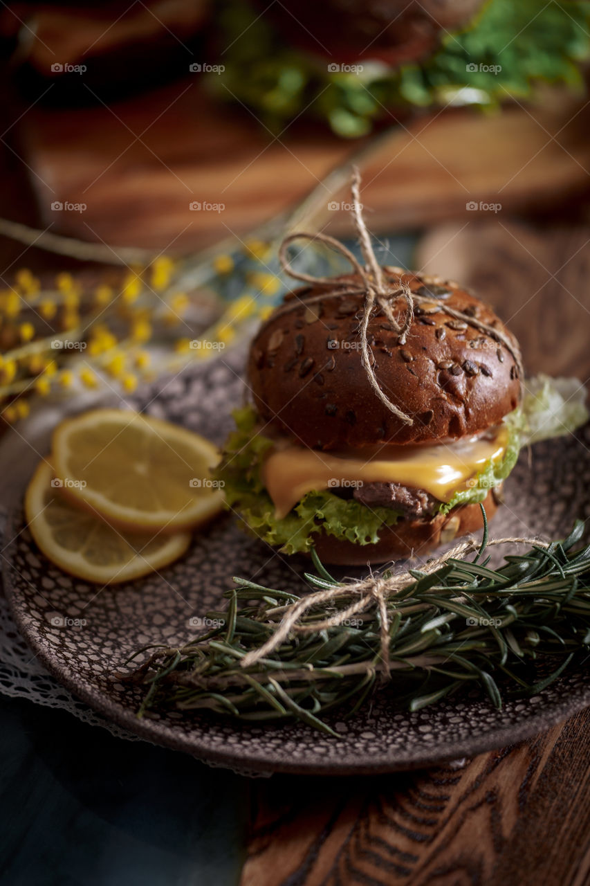 Dark burger with grain bread