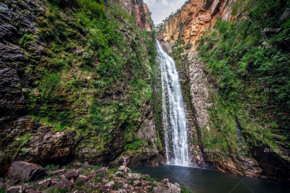 Appreciating the high waterfall