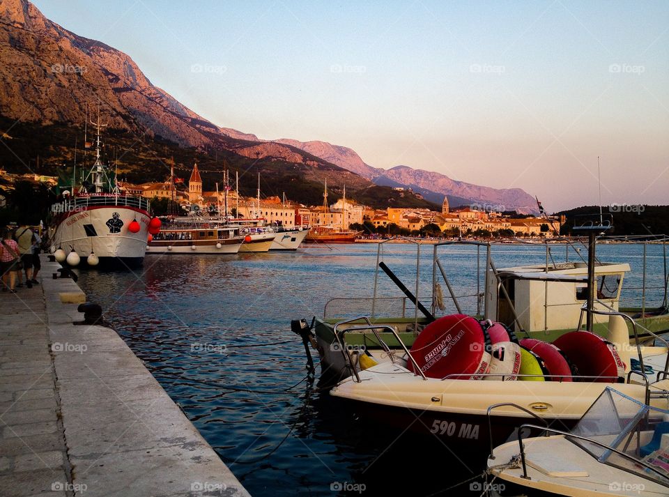 Summer in Croatia . Summer in the harbor of Makarska in Croatia