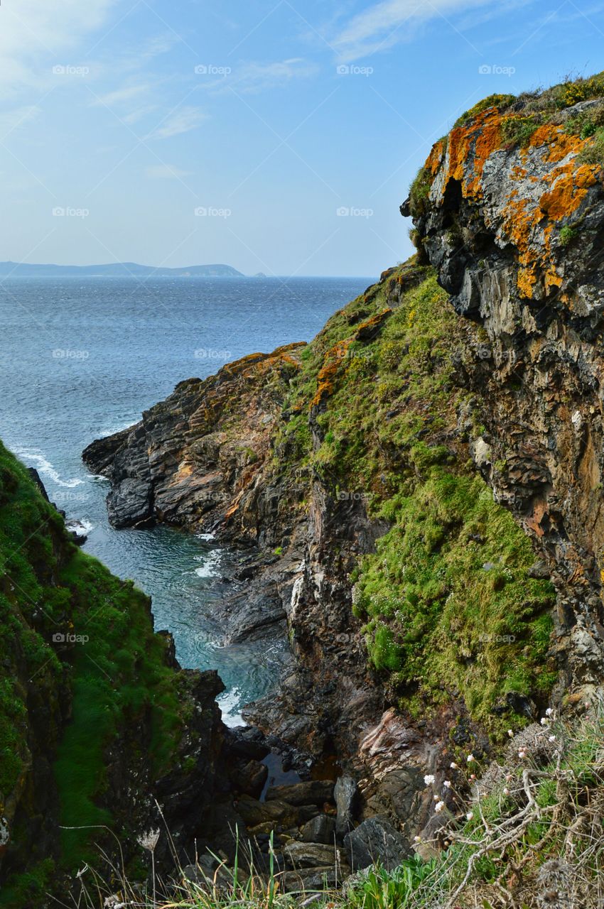 Cliffs at Montalvo beach and Ons island, Galicia