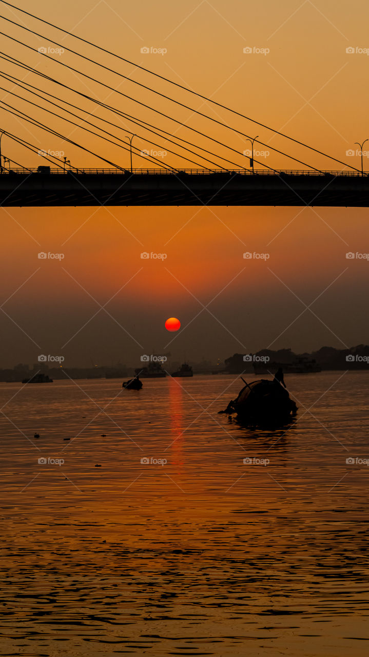 Beautiful sunset at Princep Ghat, Kolkata