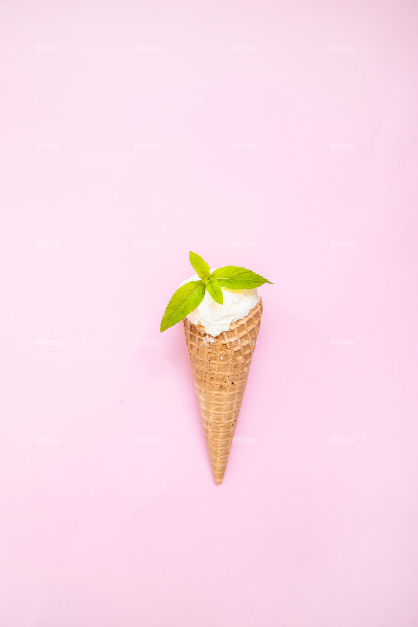 Ice cream with mint leaves