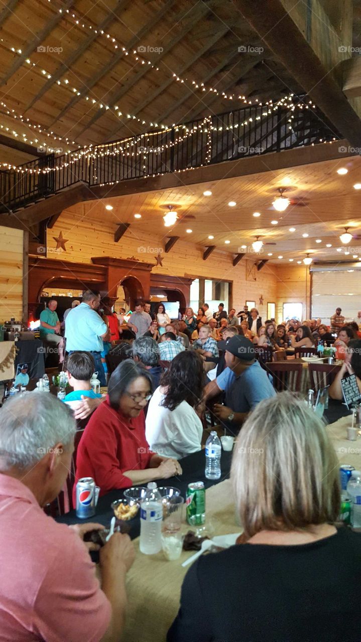 party inside the barn