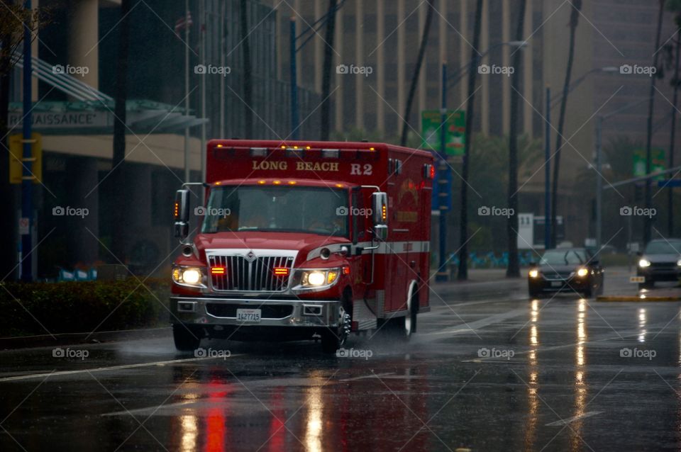 long beach ambulance in rain
