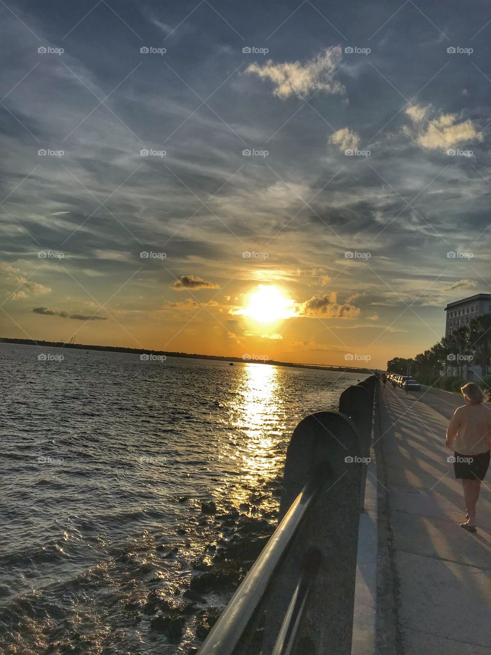 Evening walk along the Battery at sunset