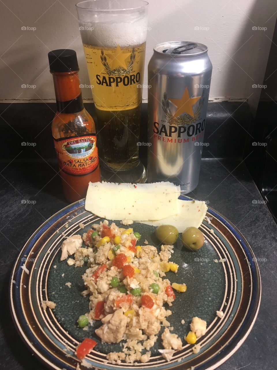 Hot and spicy supper with beer