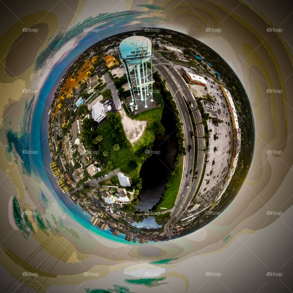 Tiny Planet of Psychedelic Jax Beach Watertower