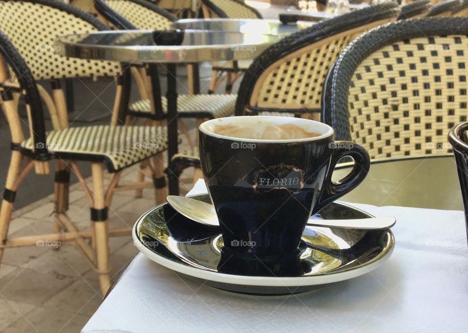 First coffee of the morning in city