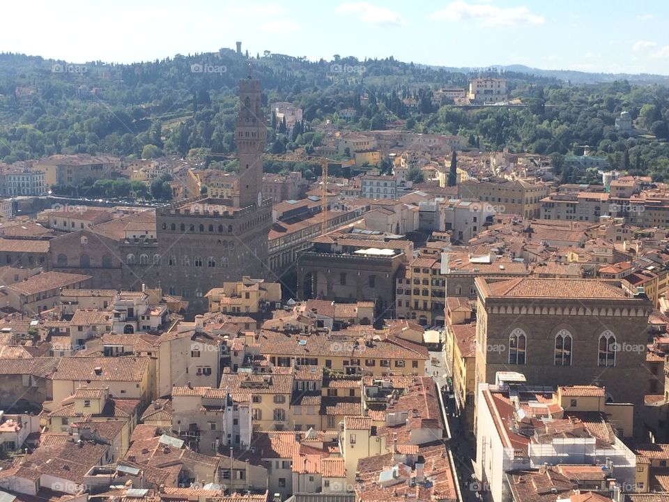 Stunning panoramic view of historic Florence Tuscany Italy Duomo in summer