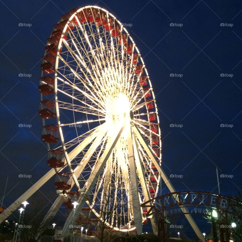 Chicago Ferris Wheel at Night