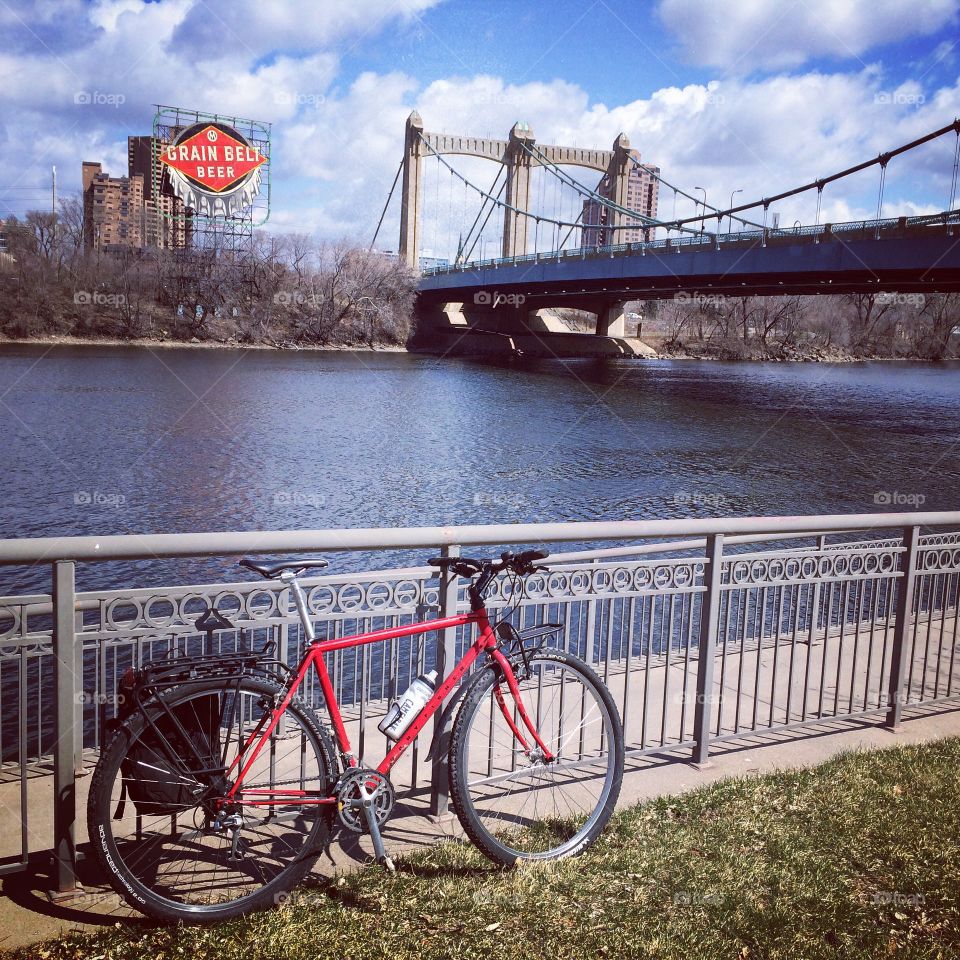 Grain Belt beer and bike. Historic Grain Belt Beer sign in Minneapolis as seen along my bicycle tour of the city.